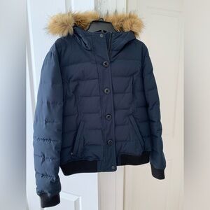 Levi Puffy Jacket with faux fur hood trim, Navy